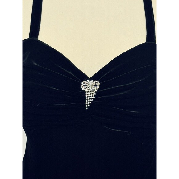 Vintage Pat Richards Little Black Velvet Dress w Rhinestone Sparkle Detail M USA - Picture 3 of 6